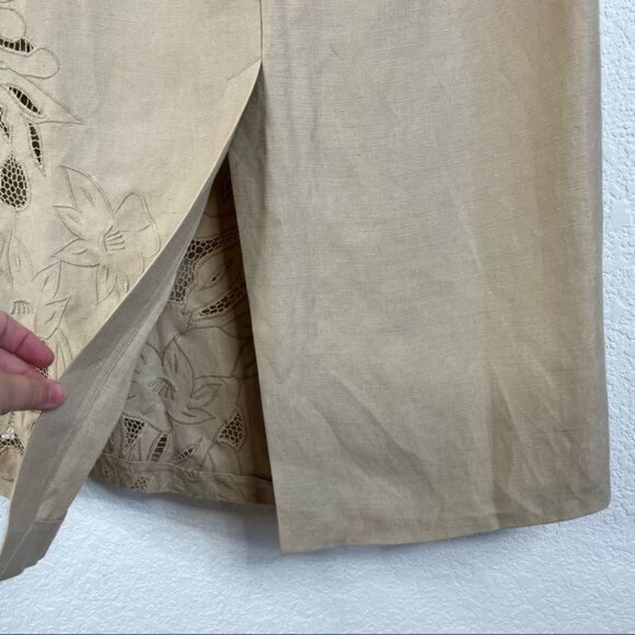 KENZO Linen Floral Cut Out Embroidered Midi Pencil Skirt - Picture 6 of 7